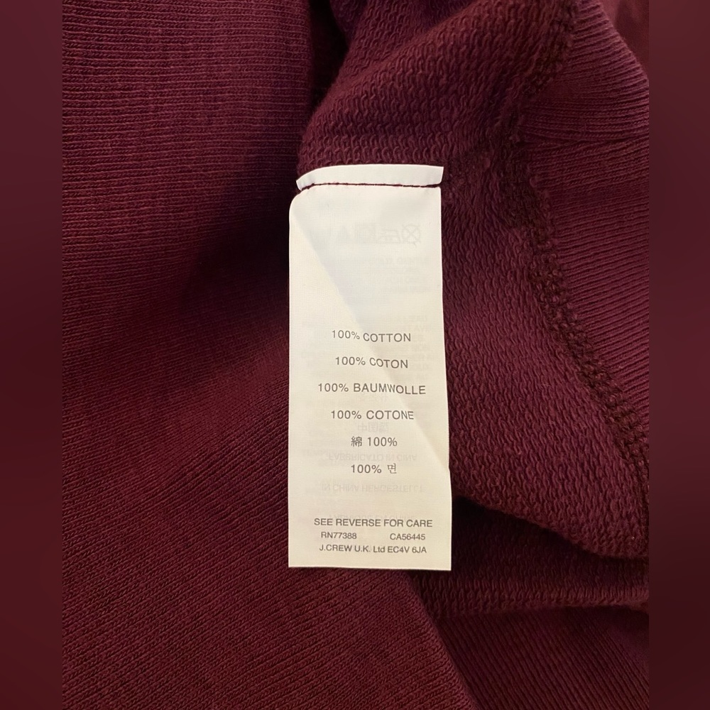 J. Crew NWT 🍇🍷100%Cotton Old School French Terry Raglan Sleeve Sweatshirt - Picture 6 of 10
